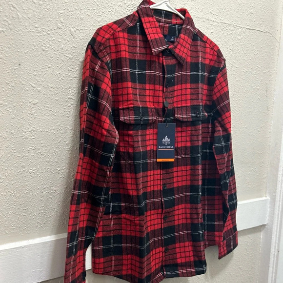 Rainforest Red and Black Flannel Button Down NWT M - Picture 2 of 3